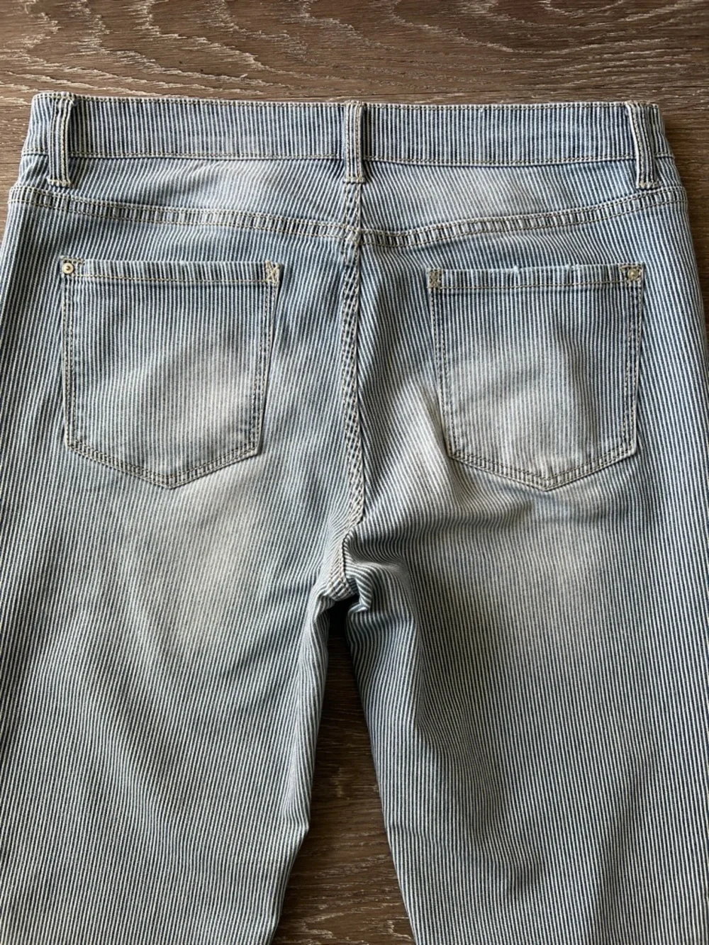 Vintage America Pinstripe Bestie Jeans Raw Hem Cropped Slim Straight Size 8/29